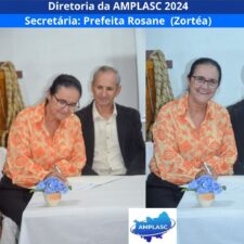 Photo by AMPLASC on February 19, 2024. May be an image of 3 people and text that says 'Diretoria da AMPLASC 2024 Secretária_ Prefeita Rosane (Zortéa) AMPLASC'.
